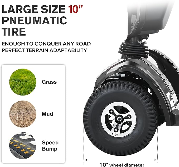 S500 4-Wheel Electric Mobility Scooter, Long-Range 52Ah Battery Up to 25 Miles, 500W Heavy-Duty Motor, 10” Pneumatic Tires, Adjustable Captain Seat, Storage Baskets for Seniors, Gloss Black