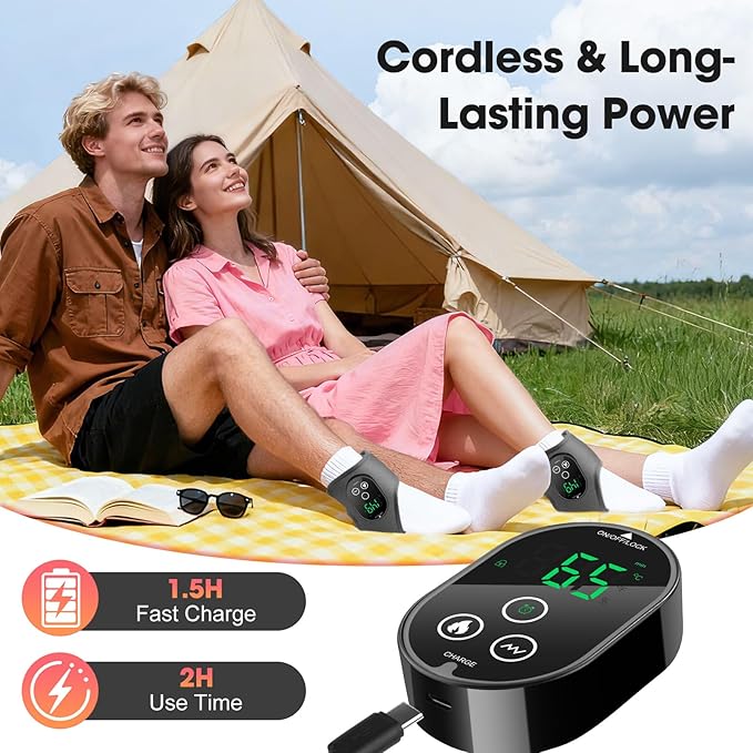 2-Pack Cordless Foot Massager for Neuropathy, Ankle Massager for Pain Relief, Ankle Heating Pad with Massage, 4 Heat Levels, 3 Massage, Foot Massager, Gray, HSA Eligible FSA