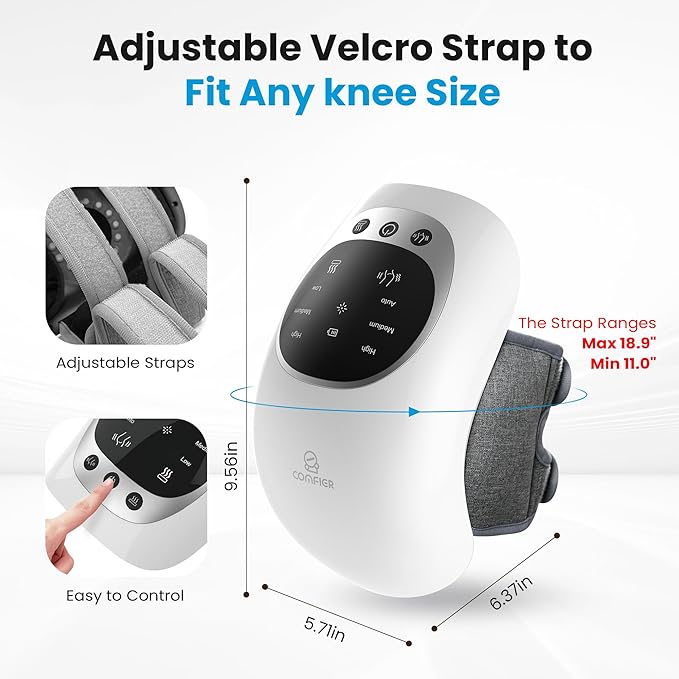 COMFIER Cordless Knee Massager with Heat and Red Light Therapy,Vibration,Heated Knee Brace Straps for Pain Relief with 18.9 Inch,Heating Pad for Knee, Gifts for Women,Men