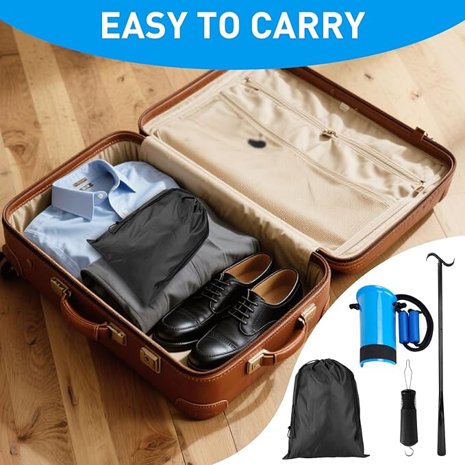 Sock Aids for Putting On Socks - Sock Aid Device Shoe Horn Kit for Seniors, Sock Helper Assistant Device Easy On and Off No Bending, Adjustable 3 in 1 Shoe Horn+Button Hook and Zipper Pull Helper