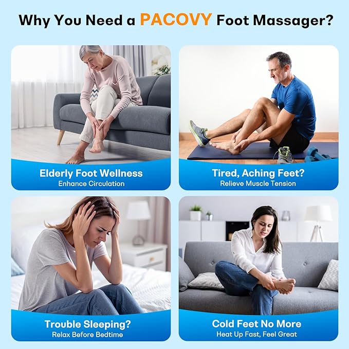 PACOVY Shiatsu Feet Massager, Foot Massager with Heat, Deep Kneading, Vibration and Air Compression for Plantar Fasciitis, 2 Heat Levels, Birthday Gifts for Women Mom Dad