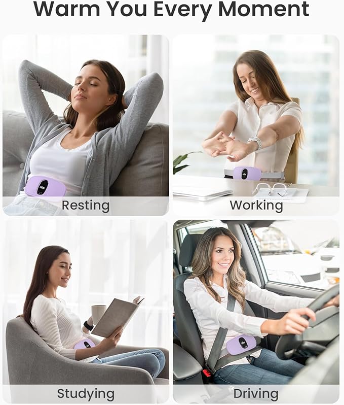 iDOO Portable Heating Pad, FSA Eligible Items Only List, Period Heating Pad with 3 Heat Levels and 3 Massage Modes, Electric Fast Heating Belly Wrap Belt, Gifts for Girlfriend Mom Wife Women (Purple)