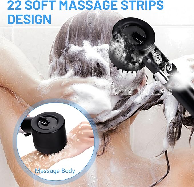 Filtered Shower Head with Handheld, High Pressure Water Flow and 4 Spray Modes, Power Wash for Hard Water, Showerhead Set with 59″ Hose、Bracket、Filters, ON/OFF Switch for Pets Bath (Black)