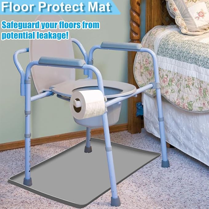 Bedside Commodes Mat Bedside Portable Toilet Mat with Raised Edge, Non-Slip Recycle Commode Toilet Pad Under Commode Chair Mat Waterproof Floor Protector, Silicone Mat for Porta Potty (26.8"X26.8")