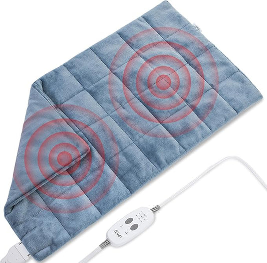 Massaging Heating Pad for Back Pain Cramps Relief,18"x33" Weighted Heating Pad XXL for Neck and Shoulders,4.85lbs Heated pad with 3 Heating Levels,Gifts for Women Men (Blue)