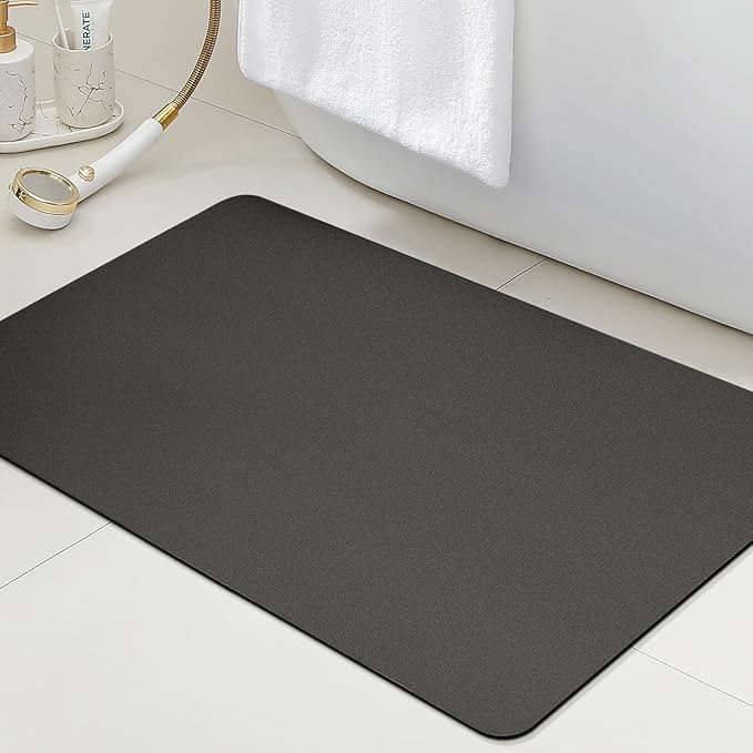 ACCUMTEK Non Slip Bath Mat, Thin Bathroom Rugs Fit Under Door, Quick Dry Bath Mats, Machine Washable Bath Rugs for Bathroom, Bathtub & Kitchen, Bathtub, Charcoal Gray/Solid/24 x17