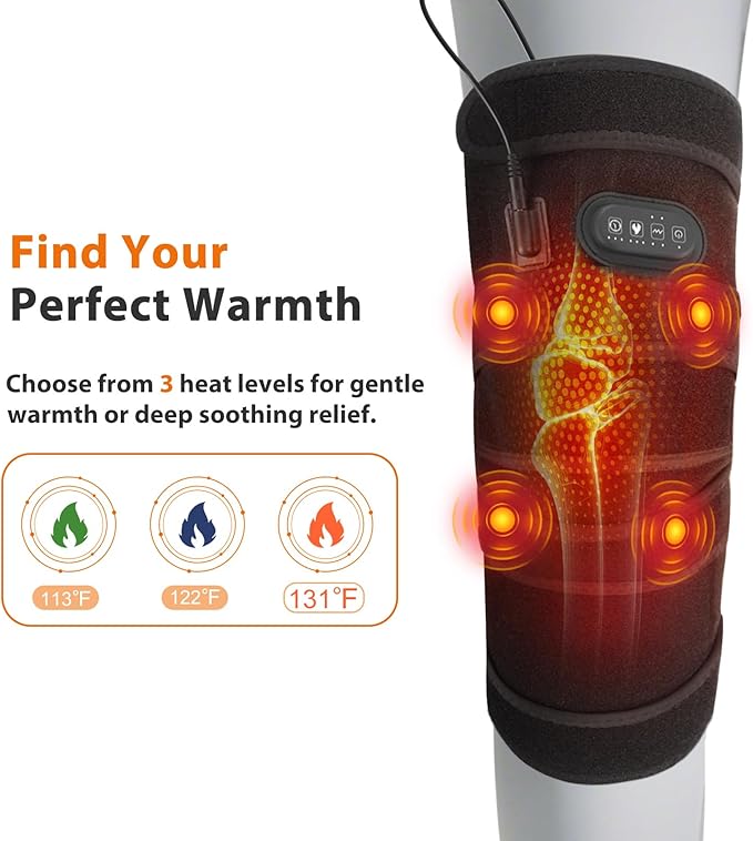 Knee Heating Pad for Pain Relief, Knee Massager for Arthritis Pain Relief, Heated Knee Brace Wrap, 3 Heat Settings, 5 Vibration Modes, Timer, Extra Long Cord, Perfect for Dad Mom Elders
