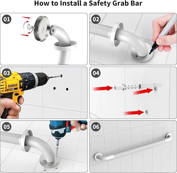 Shower Grab Bar 32 Inch, iHansee White Bathroom Grab Bar w/Anti-Slip Knurled Grip - 1.25" Diameter, Stainless Steel Bath Safety Bars for Senior Elderly, Wall Mounted Toilet Bathtub Balance Handrail
