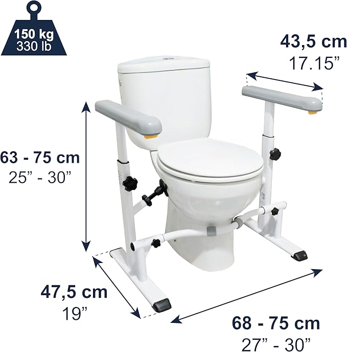 KMINA Toilet Safety Rails for Seniors, Heavy Duty Frame with Handles, Adjustable Height and Width, Handicap Grab Bars