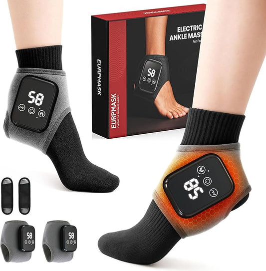 Foot Renew Massager for Neuropathy, 3-in-1 Cordless & Portable Foot and Ankle Massager for Heel, Arch & Ankle Relief, 3-Level Vibration & Heat, Ideal Gift, Includes Extension Strap (Gray 2pcs)