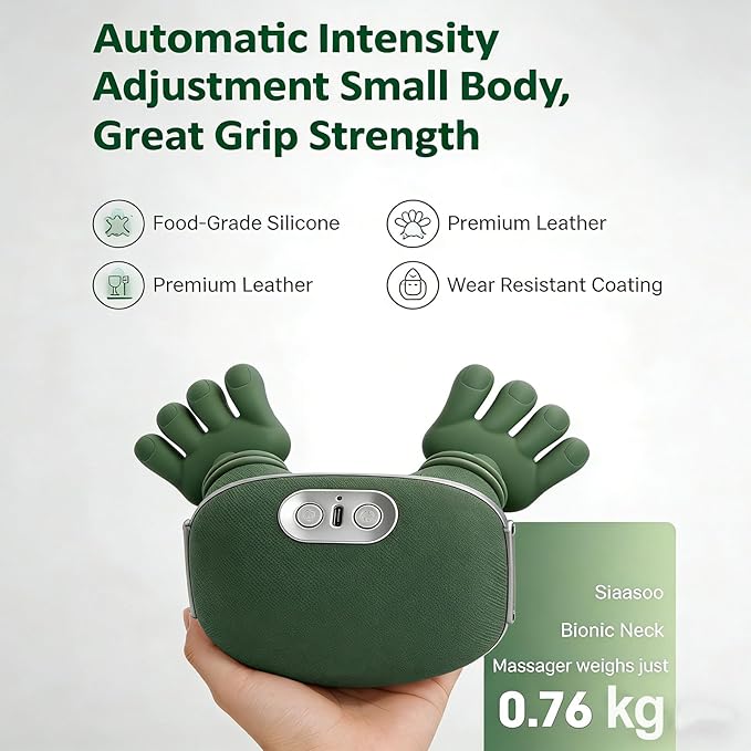 Neck Massager ，2026Newly upgraded version 4D Human-Like Hand Massager with Heat Electric Shoulder & Cervical Massage for Wireless Portable Neck and Back Massager Relieve fatigue (Green version)