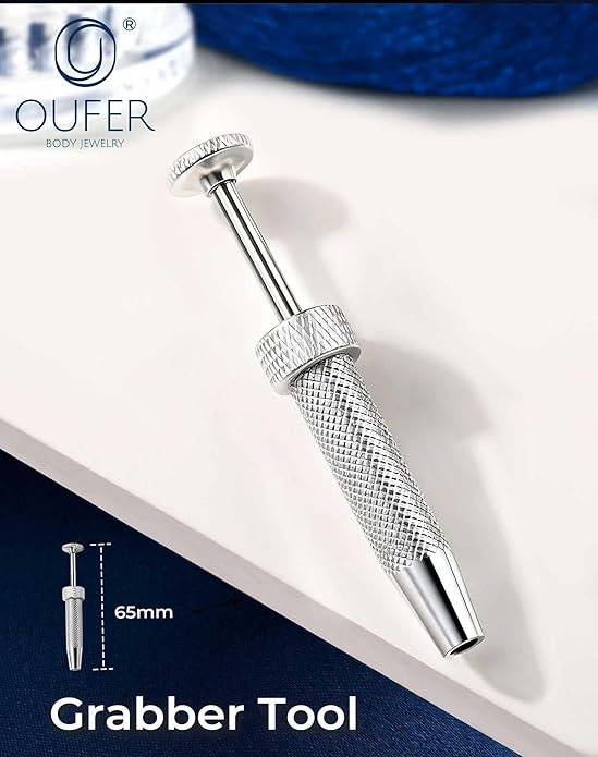 OUFER Piercing Ball Grabber, 16G 18G Flat Back Earrings Piercing Guide needle Tool, Surgical Steel Internally Threaded Push Pin External Thread Assistant Body Piercing Kit for Ear Nose Lip Tool
