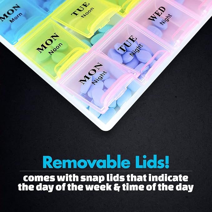 Weekly Pill Organizer - 21 Day Pill Planners for Pills Vitamins & Medication, 3 Times-a-Day Medication Reminder Boxes, Easy to Read & Travel Friendly