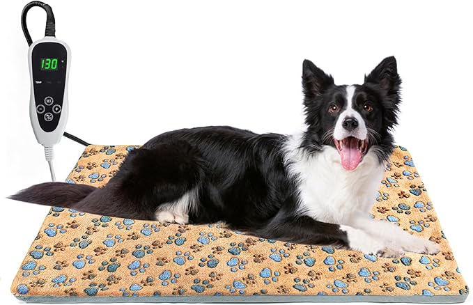 GOLOPET Dog Heating Pad 32×20 in for Dogs, Intelligent Temperature Control Switch with Normally Open On Function,Whelping Box with Reinforced Electric Wire Rope, Plush Fabric Cotton Cover-Apricot