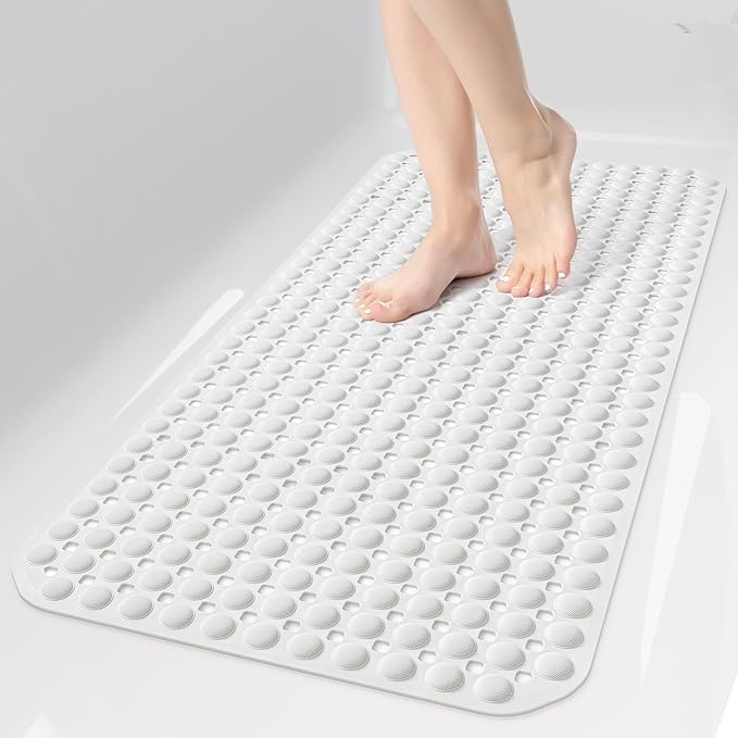 OTHWAY Bath Tub Shower Mat Non Slip, Bathtub Floor Liner Mats for Inside Shower Bathroom, Suction Cups and Drain Holes for Feet Scrubbing, Machine Washable, Soft on Feet, 35x16 Inch, Transparent