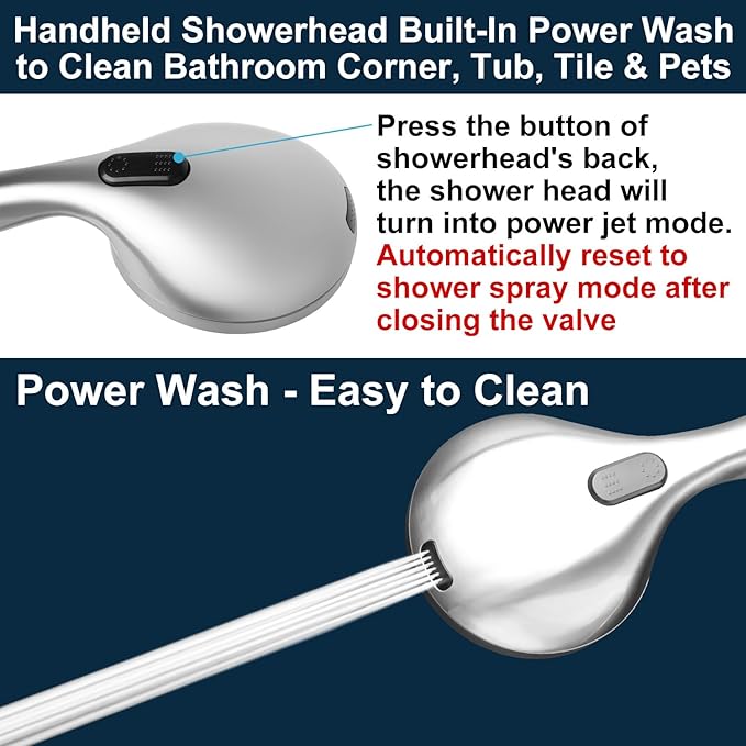 Handheld Shower Head with All Metal Holder,10-mode Showerhead Built-in Power Wash & Extra Long 6 ft. Stainless Steel Hose,Low Flow Water Saver Premium Chrome 1.8 GPM
