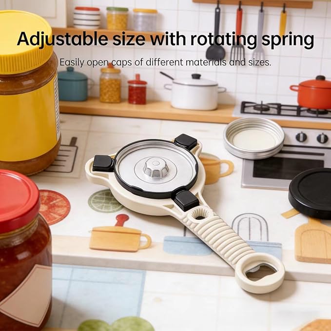 2026 New Model Adjustable Jar Opener, Jar Openers Top Rated For Seniors,Jar Opener For Arthritic Hands - Includes Magnetic Hook For Beer Bottle Caps And Non-Slip Rubber Gripper For Stubborn Lids (2)