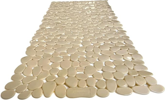 “Pebbles” Non-Slip Bathtub/Shower Mat 27.5”x14” Rectangular, Non-Toxic, Safe, Clean, Machine-Washable, Superior Grip & Drainage, Vinyl, for Smooth Floors ONLY, Opaque Light Brown