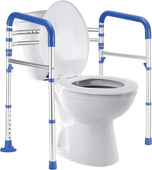 Lianjindun Toilet Safety Rails, Adjustable Toilet Frame for Elderly, Seniors, Handicap & Disabled, Foldable Handicap Toilet Handles Fit Any Toilets（Dark Blue）
