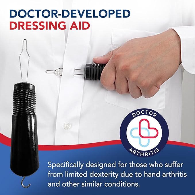 Button Hook & Zipper Pull, Assist, Helper Device, Dress Clothes Tool, Button Shirts Aid, One Hand, Disability, Handicapped and Seniors by Dr. Arthritis (Single)