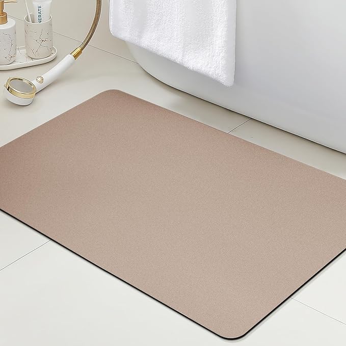 ACCUMTEK Non Slip Bath Mat, Thin Bathroom Rugs Fit Under Door, Quick Dry Bath Mats, Machine Washable Bath Rugs for Bathroom, Bathtub & Kitchen, Bathtub & Kitchen, Taupe/Solid/36 x24