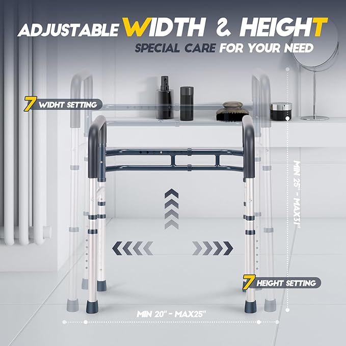Lianjindun Toilet Safety Rails, Adjustable Toilet Frame for Elderly, Seniors, Handicap & Disabled, Foldable Handicap Toilet Handles Fit Any Toilets (Blue)
