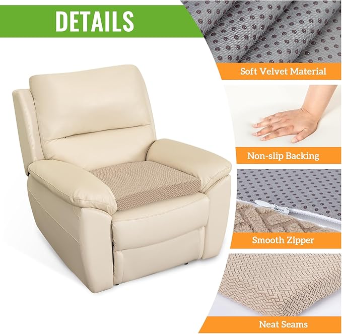 Recliner Cushions for Long Sitting Foam Seat Cushion Soft Tufted Layer for Elderly Seniors, Recliner Chair, Floor Pillow, Office Chair, Car, No Pressure on Thighs, 20X20X3 Inch - Knitted Khaki