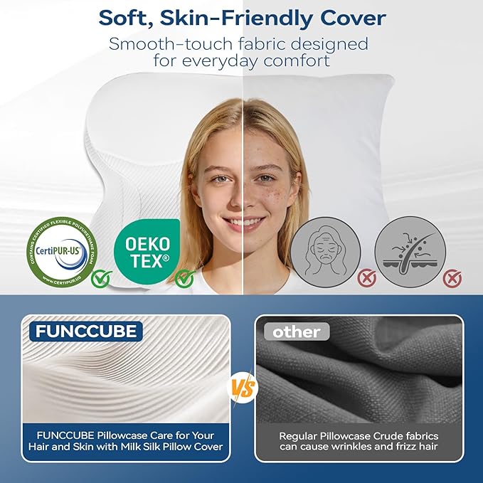Cervical Neck Pillow - Memory Foam Pillow for Pain Relief Sleeping, Ergonomic Neck Support Contour Pillows for Side Back Stomach Sleepers,Orthopedic Breathable Pillowcase (Ivory)