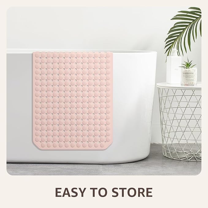 OTHWAY Bath Tub Shower Mat Non Slip, Bathtub Floor Liner Mats for Inside Shower Bathroom, Suction Cups and Drain Holes for Feet Scrubbing, Machine Washable, Soft on Feet, 35x16 Inch, Light Pink
