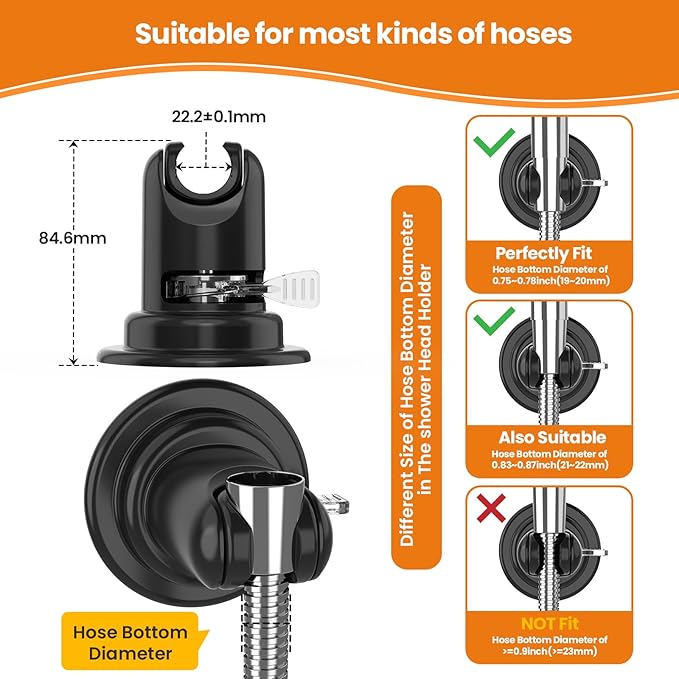 Strong Suction Cup Shower Head Holder - No Drill Handheld Shower Bracket for Seniors, Kids & Pets, Tool-Free Adjustable Height Bathing Aid for Tile/Glass, Rustproof ABS Construction