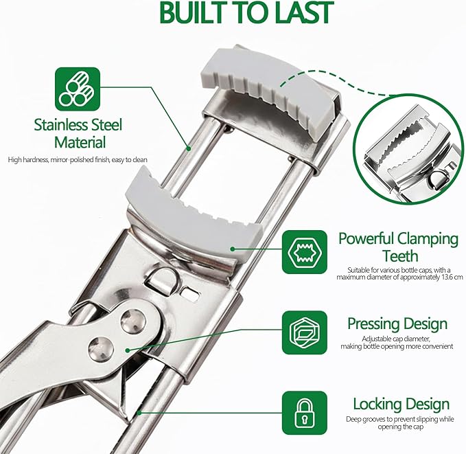 Jar Opener for Seniors with Arthritis - Adjustable Stainless Steel Bottle Opener & Manual Lid Gripper for Weak Hands - Heavy Duty Kitchen Gadgets & Gifts for Elderly