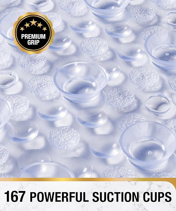 HITSLAM Bathtub Mat Non Slip, 27x15 Inch Bubble Oval Bath Tub Mat for Bathroom, Machine Washable Shower Mat with Suction Cups and Drain Holes, Clear 2 Pack