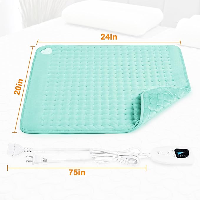 Deepsoon Heating Pad,Electric Heating Pads for Back,Neck,Moist Heating Pad for Abdomen Shoulder Knee Legs,Dry/Moist Heat&Auto Shut Off,Mother's Day Birthday for Men and Women,Light Green,24x20 Inch