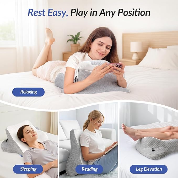 ZIKEE Ergonomic Multi-Positional Wedge Pillow for Stomach Sleepers, Scientific Zoning Design for Effective Shoulder & Back Pain Relief, Memory Foam Body Pillow for Reading, Skin-Friendly Fabric