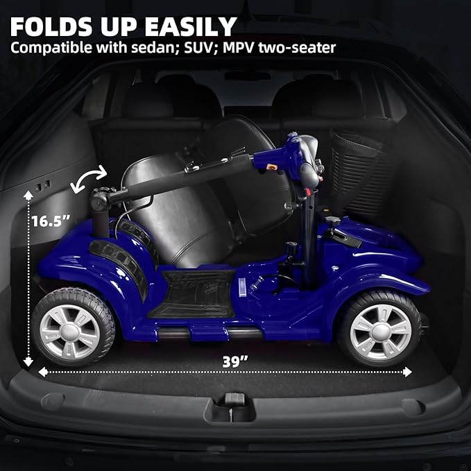 Arshin Mobility Scooter, Electric Foldable Mobility Scooter 300lbs Capacity with Detachable Battery, 15-Miles Powered Mobility Scooters for Seniors & Adults with USB Port, Charger Included (Blue)