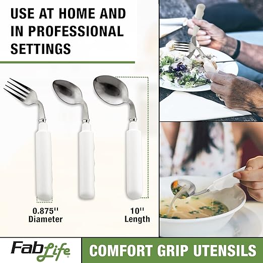 FabLife Comfort Grip 3oz Left Handed Soup Spoon Adaptive Utensils, Daily Living Aid for Individuals with Weak Grip