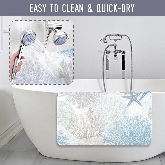 Square Shower Mat, 24 x 24 Inch Non Slip Starfish Shower Stall Mat, Quick-Dry PVC Loofah Bath Mat for Shower Tub Bathroom