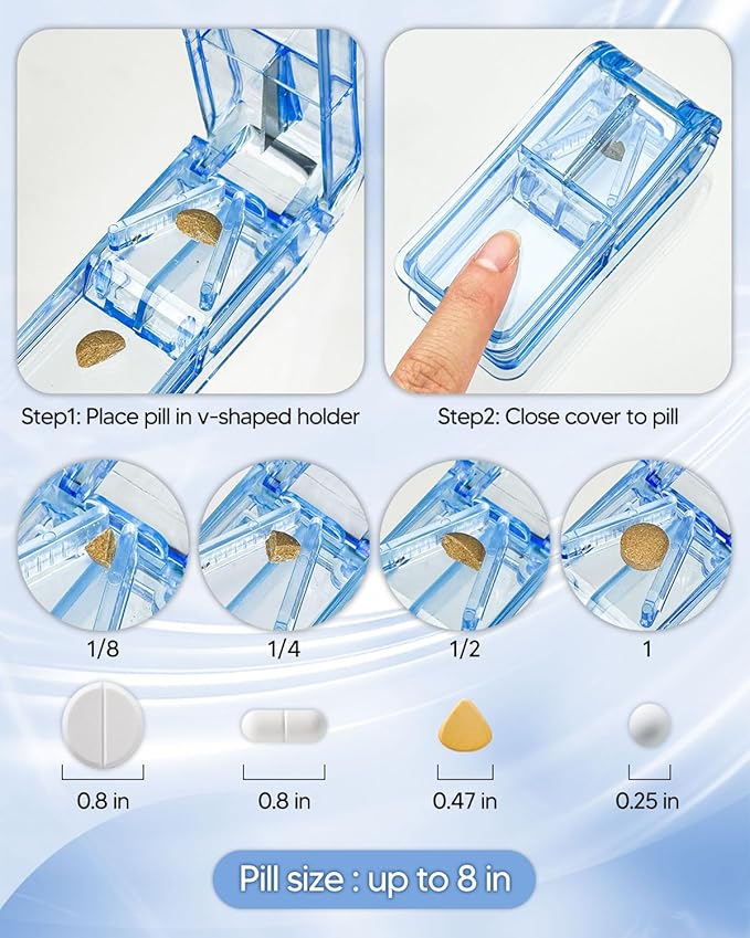 Monthly Pill Organizer 2 Times a Day – Yonlog Large Medicine Box with Weekly Travel Bag, Pill Cutter, Easy-Open Pick, Pill Taker Tool, and 2 Medication Stickers (Tea, 2 Times a Day)