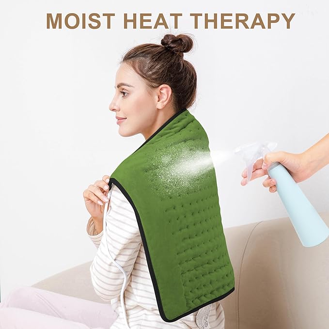 Deepsoon Heating Pad,Electric Heating Pads for Back,Neck,Moist Heating Pad for Abdomen Shoulder Knee Legs,Dry/Moist Heat&Auto Shut Off,Mother's Day Birthday for Men and Women,Green Black,24x20 Inch