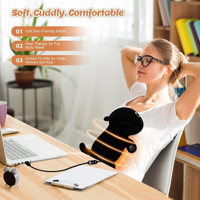 Electric Heating Pad for Period Cramps, Cuddly Kawaii 14'' Black Cat Plush with a Hot Soft Belly USB Powered, Menstrual Heating Pad Neck Shoulder Pain Relief, Gift for Daughter Wife Period Heating Pad