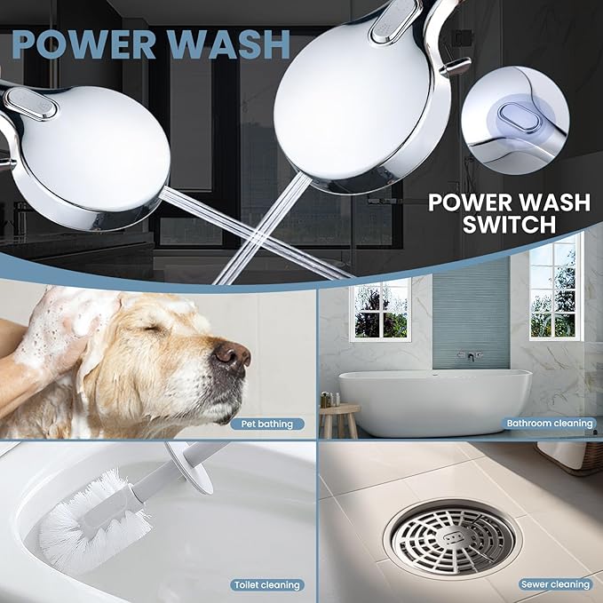 Hand Held Shower Head with 79 Inches Extra Long Hose,7 Modes Detachable Shower Wand with ON OFF Switch,High Pressure Handheld Shower Head with Built in Shower Sprayer,Shower Brackect,Chrome
