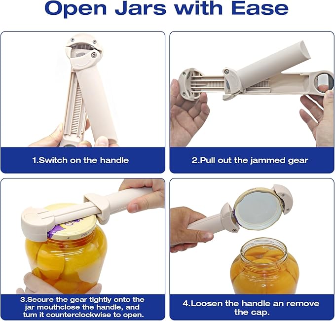 Multifunctional Jar Opener for Seniors with Arthritis, Magnetic Can Opener, Kitchen Gadgets for Weak Hands (Off-White)