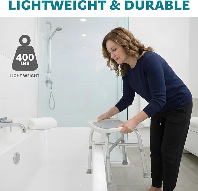 Dr. Aid Shower Chair for Inside Shower - 400 lbs, 5-Height Adjustable Bathroom Stool for Adults, Seniors & Disabled - 3-Minute Tool-Free Assembly, Anti-Slip Bath Bench for Tub & Small Showers