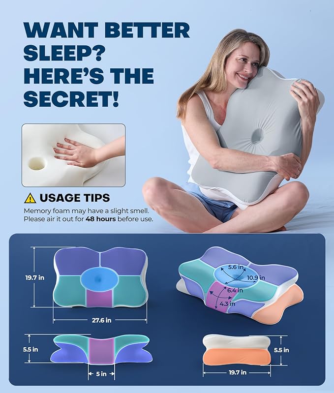5X Pain Relief Cervical Neck Pillow for Neck Support, Orthopedic Cooling Side Sleeper Pillow for Sleeping, Odorless Contour Memory Foam Pillows, Ergonomic Bed Pillow for Side Back Stomach Sleeper