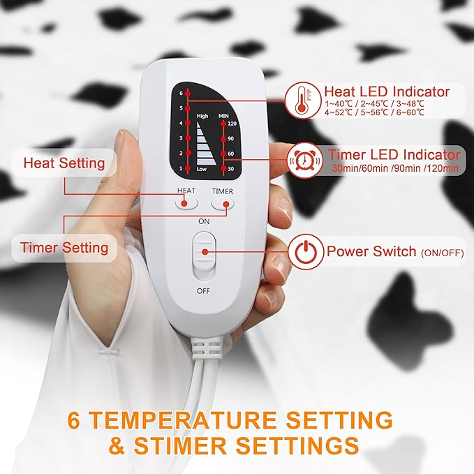 Deepsoon Heating Pad,Electric Heating Pads for Back,Neck,Moist Heating Pad for Abdomen Shoulder Knee Legs,Dry/Moist Heat&Auto Shut Off,Mother's Day Birthday for Men and Women,White Black,24x12 Inch