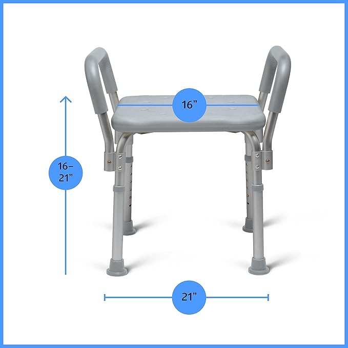 Medline Bath Bench Shower Seat with Padded Armrests, Ideal for Bathtubs, Robust Support up to 350 lbs., Comfortable and Durable