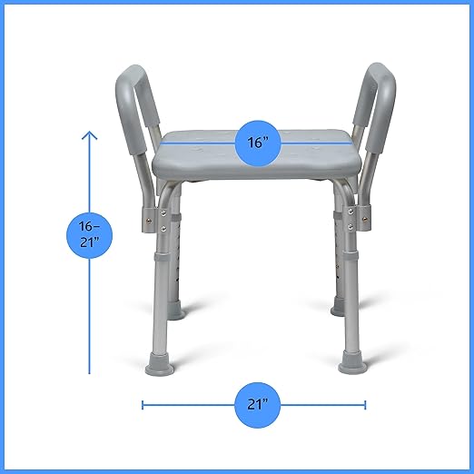 Medline Backless Shower Chair with Arms - 350 lb. Capacity, Bench, Stool, Seat for Elderly, Seniors Independent Adult and Disabled Adults