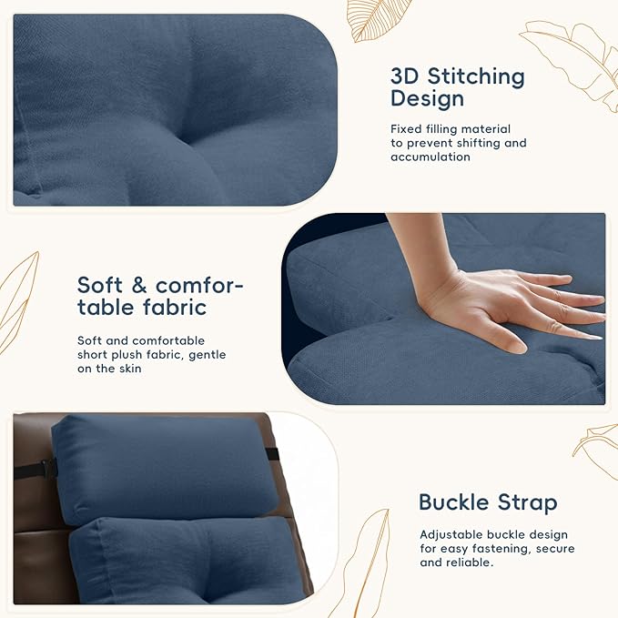 Neck Pillow Lumbar Support for Recliner, Soft and Fluffy Back Support Cushion for Chair with Adjustable Headrest Pillow, Back Rest Pillow for Office Chairs, Recliners, Couch Pain Relief Navy Blue