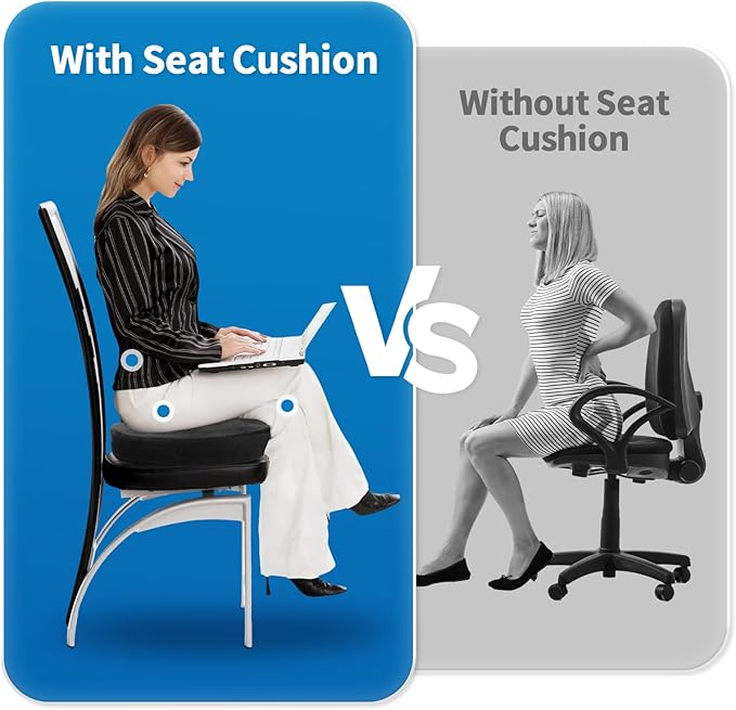 Car Seat Cushion, Memory Foam Cushion Non Slip for Wheelchair, Cars, Desk, Gaming & Office Chairs, Ergonomic Cushions Pad for Tailbone Pain Relief Sciatica & Back Support, Black