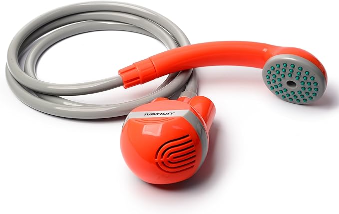 Ivation Portable Outdoor Shower, Battery Powered - Compact Handheld Rechargeable Camping Showerhead - Pumps Water from Bucket Into Steady, Gentle Shower Stream
